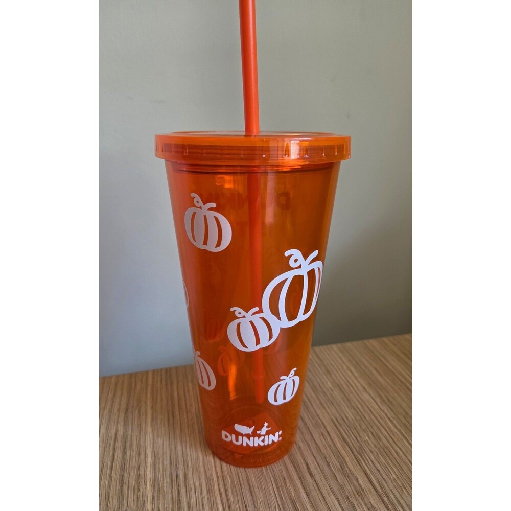 Dunkin' Pumpkin Glow in the Dark Tumbler with Straw